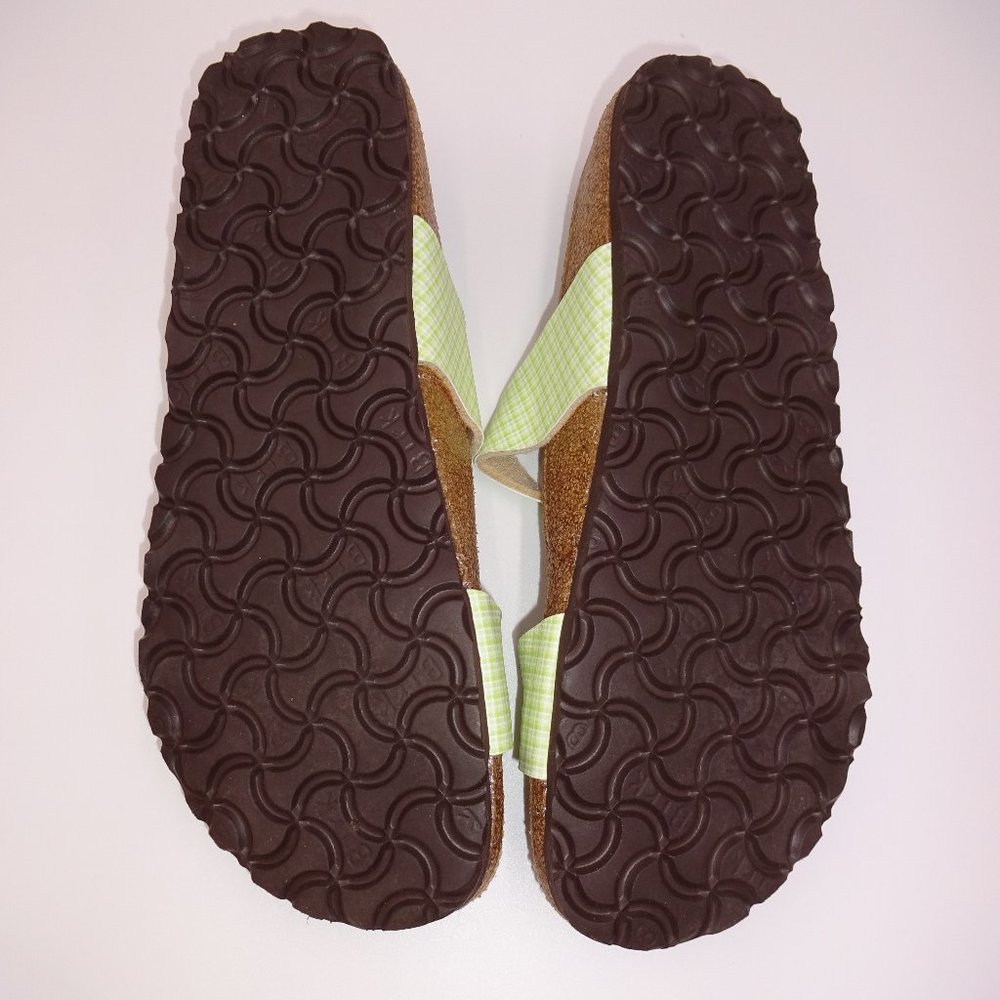 Womens Green White Plaid Birkenstock Birkis Birki's Sandals 40 9 Triple Strap - Picture 6 of 8